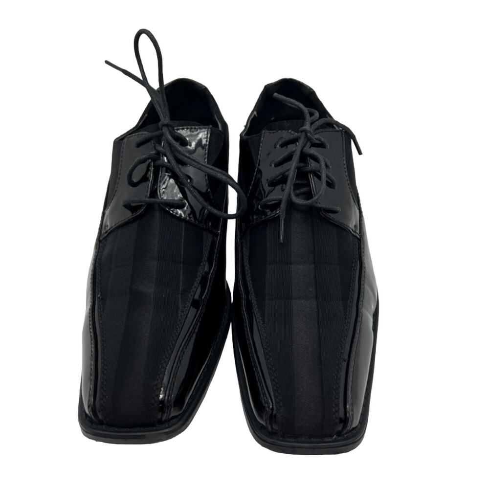 Viotti 179-000 Black Striped Satin Upper Square Toe Derby Mens 8.5 Dress Shoes*